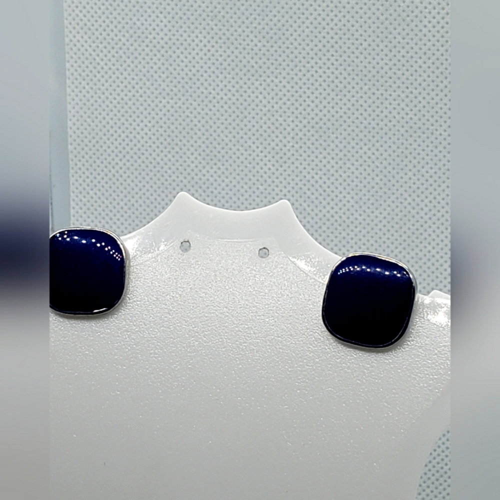 Blue square with gold rim earrings